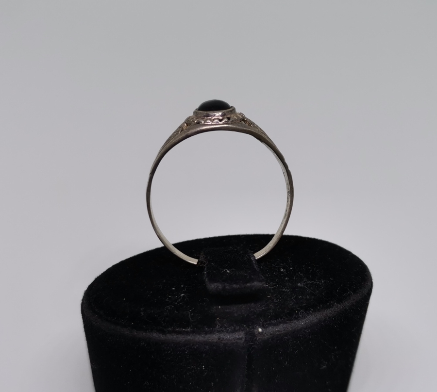 SİYAH AKİK TAŞLI HAC HATIRASI GÜMÜŞ YÜZÜK