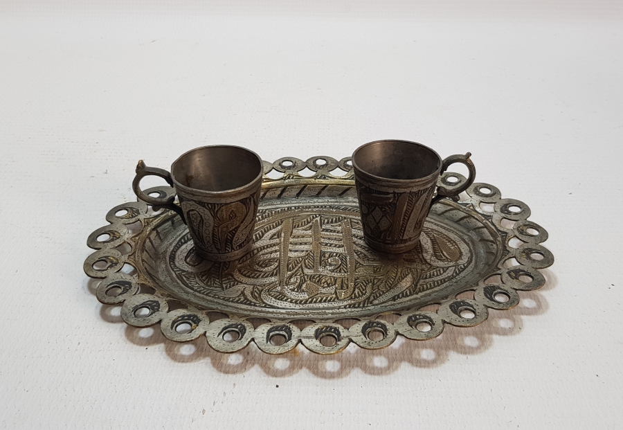 ÜZERİNDE AFİYET OLSUN EFENDİM YAZILI OSMANLI DÖNEMİ ESERİ İSTANBUL KAHVE TAKIMI