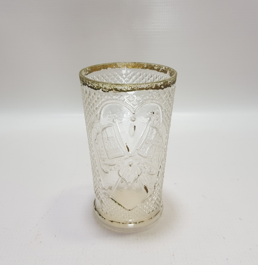 MEŞRUTİYET SANCAĞI FORMUNDA VE RUMCA AFİYET OLSUN EFENDİM YAZILI OSMANLI DÖNEMİ BİLLUR BARDAK