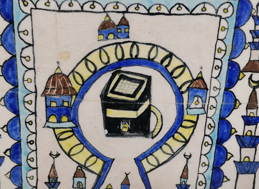 OSMANLI DÖNEMİ KABE-İ ŞERİF GÖRSELLİ KÜTAHYA İŞİ ANTİKA SERAMİK KARO