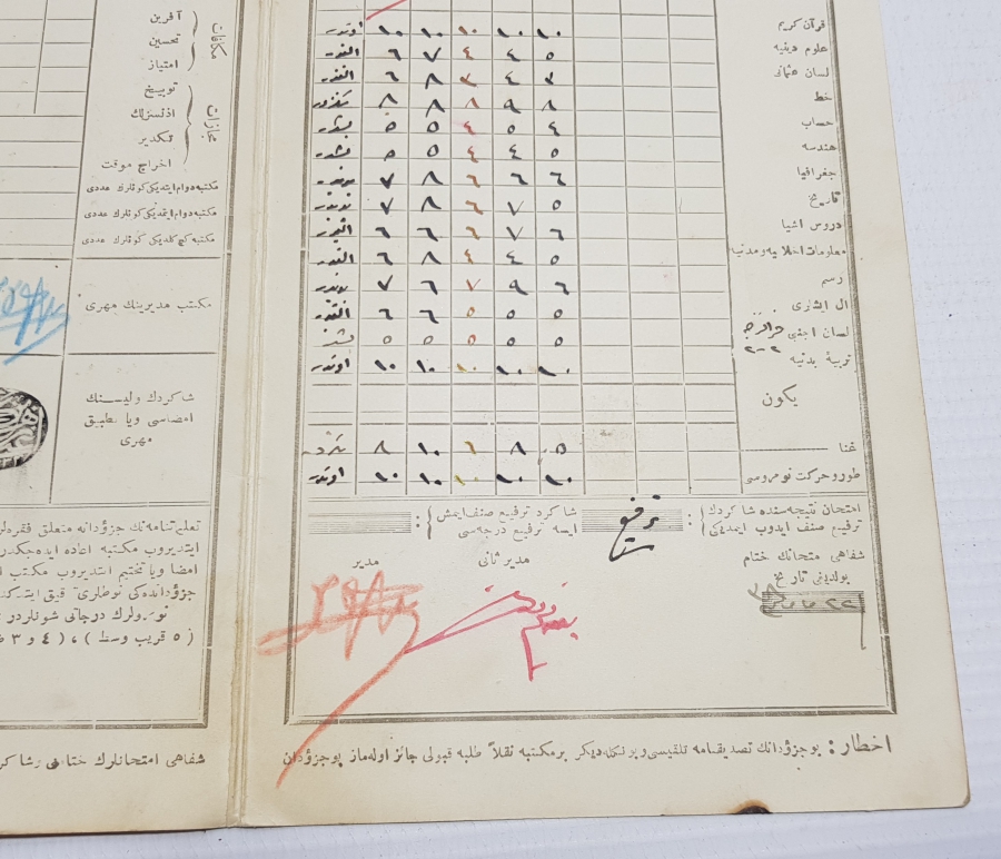 OSMANLI DÖNEMİ NADİR OKUL KARNESİ