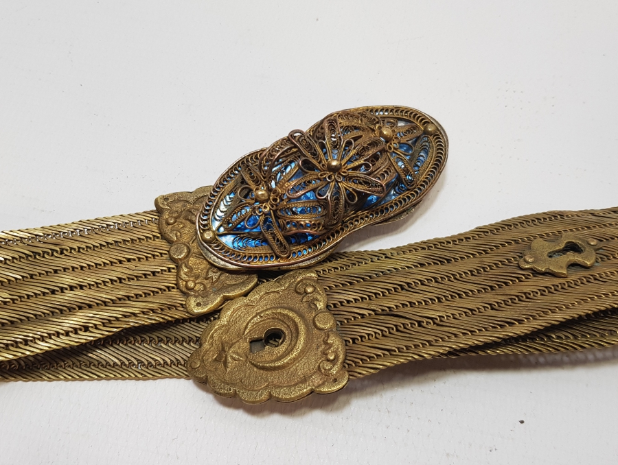 MEŞRUTİYET SANCAKLI VE AY YILDIZLI TRABZON İŞİ HASIR ÖRME GELİN KEMERİ