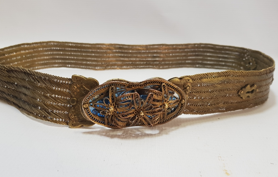 MEŞRUTİYET SANCAKLI VE AY YILDIZLI TRABZON İŞİ HASIR ÖRME GELİN KEMERİ