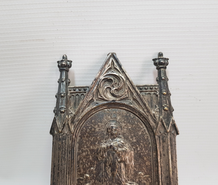 ANTİKA HRİSTİYAN İŞİ GÜMÜŞ KAPLAMA DUVAR İKONASI