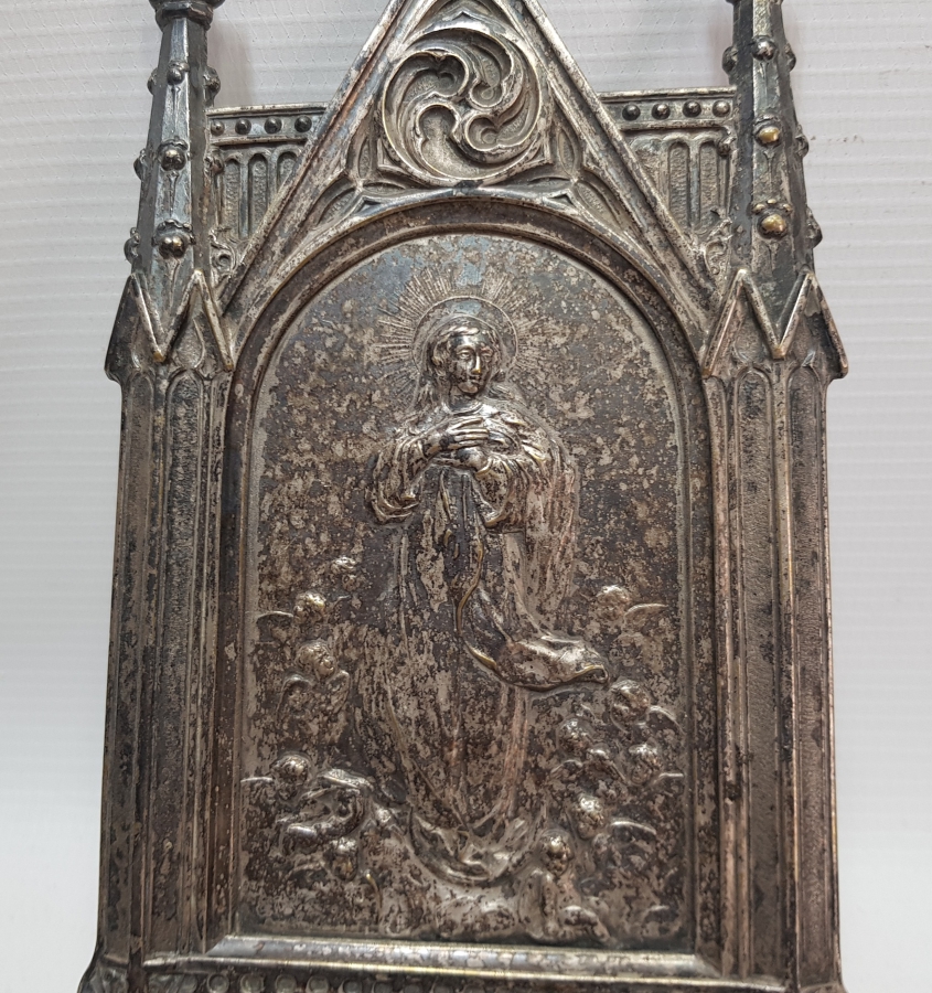 ANTİKA HRİSTİYAN İŞİ GÜMÜŞ KAPLAMA DUVAR İKONASI