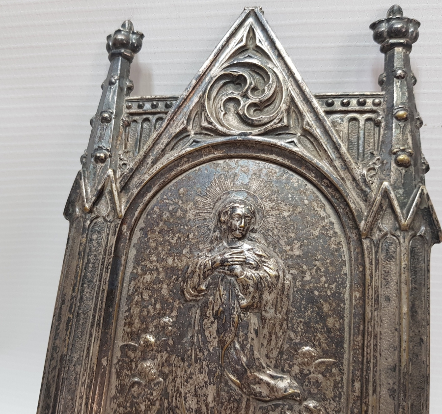 ANTİKA HRİSTİYAN İŞİ GÜMÜŞ KAPLAMA DUVAR İKONASI