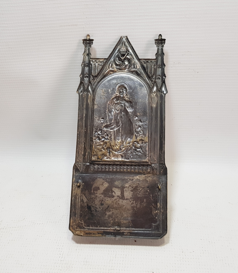 ANTİKA HRİSTİYAN İŞİ GÜMÜŞ KAPLAMA DUVAR İKONASI