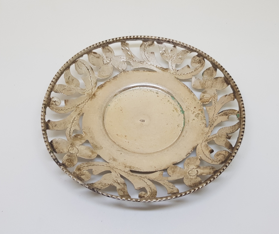 ANTİKA KIL TESTERE İŞÇİLİKLİ GÜMÜŞ ÇAY TABAĞI