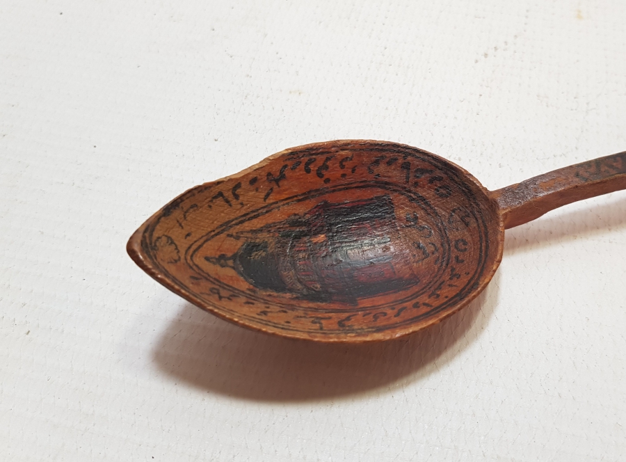 MESCİD-İ NEBİ RESİMLİ VE OSMANLICA YAZILI AHŞAP KAŞIK