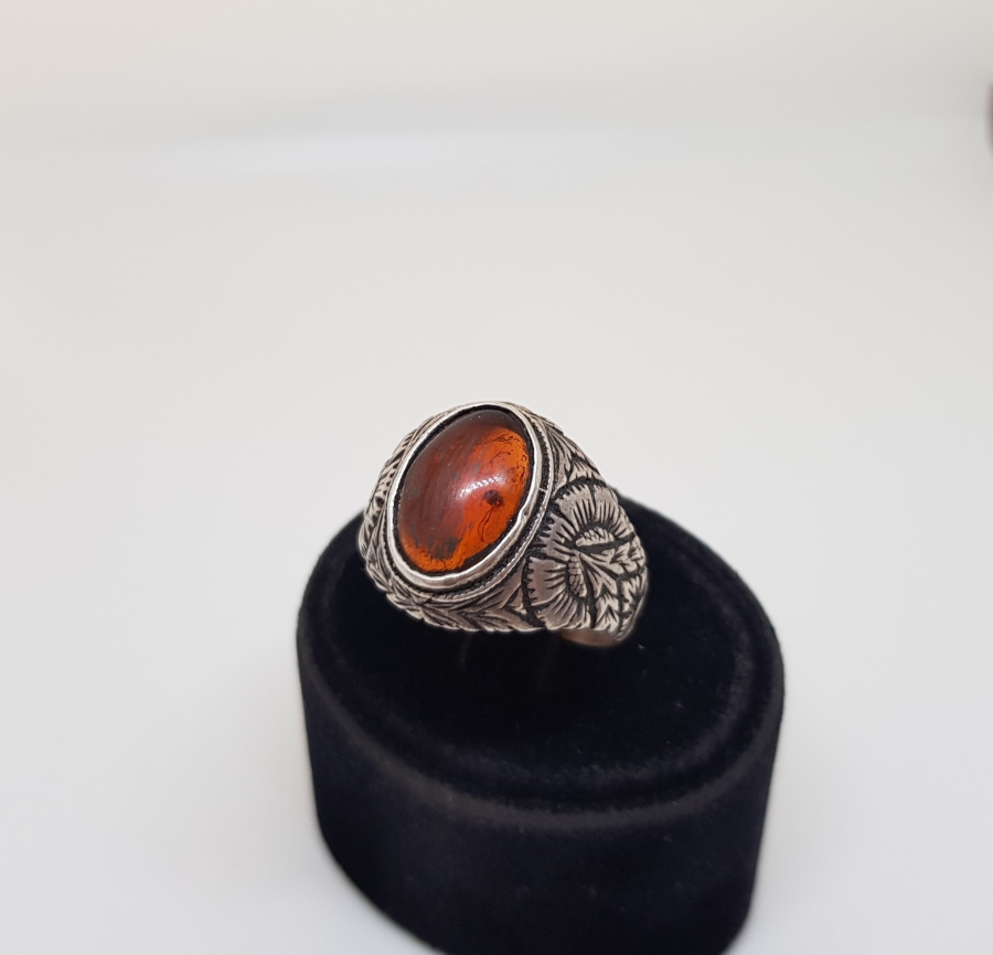 KEHRİBAR TAŞLI GÜMÜŞ YÜZÜK