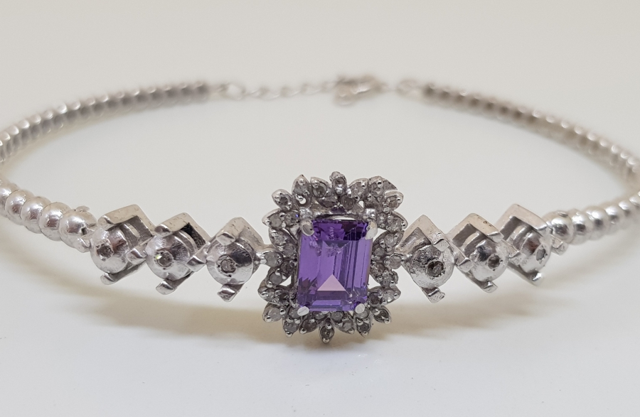 AMETİST VE ELMAS TAŞLI ÖZEL YAPIM BİLEKLİK