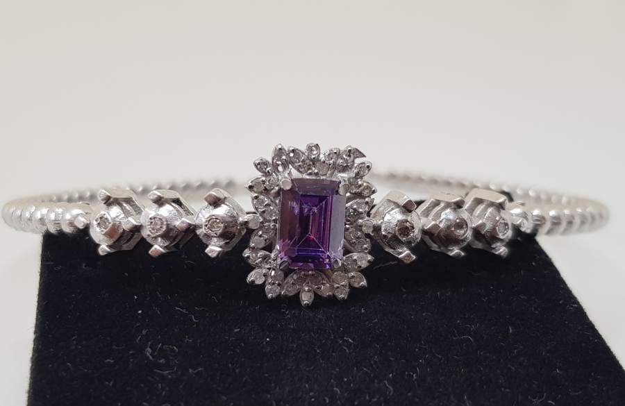 AMETİST VE ELMAS TAŞLI ÖZEL YAPIM BİLEKLİK