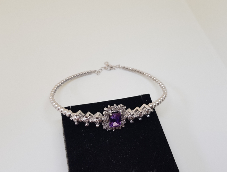 AMETİST VE ELMAS TAŞLI ÖZEL YAPIM BİLEKLİK