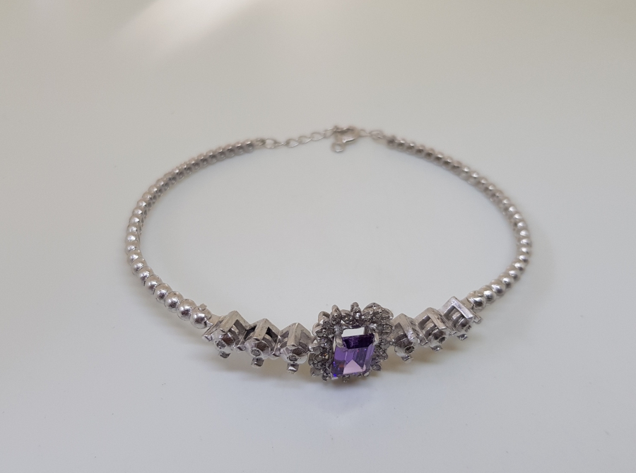 AMETİST VE ELMAS TAŞLI ÖZEL YAPIM BİLEKLİK