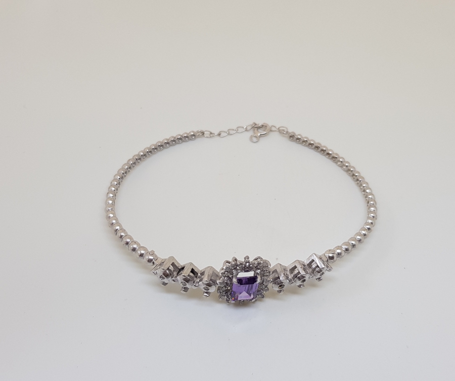 AMETİST VE ELMAS TAŞLI ÖZEL YAPIM BİLEKLİK
