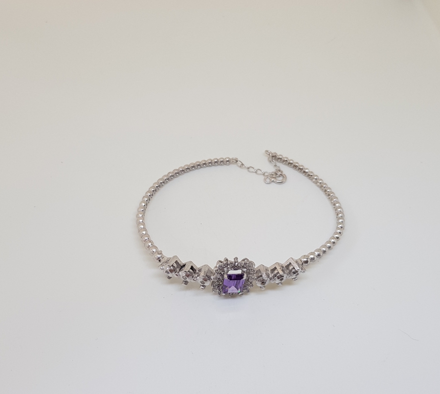 AMETİST VE ELMAS TAŞLI ÖZEL YAPIM BİLEKLİK