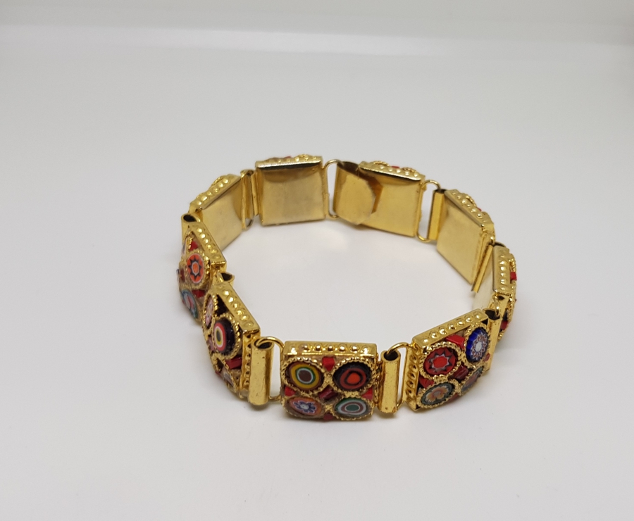 ÖZEL YAPIM MİKRO MOZAİK FORMLU ALTIN KAPLAMA BİLEKLİK