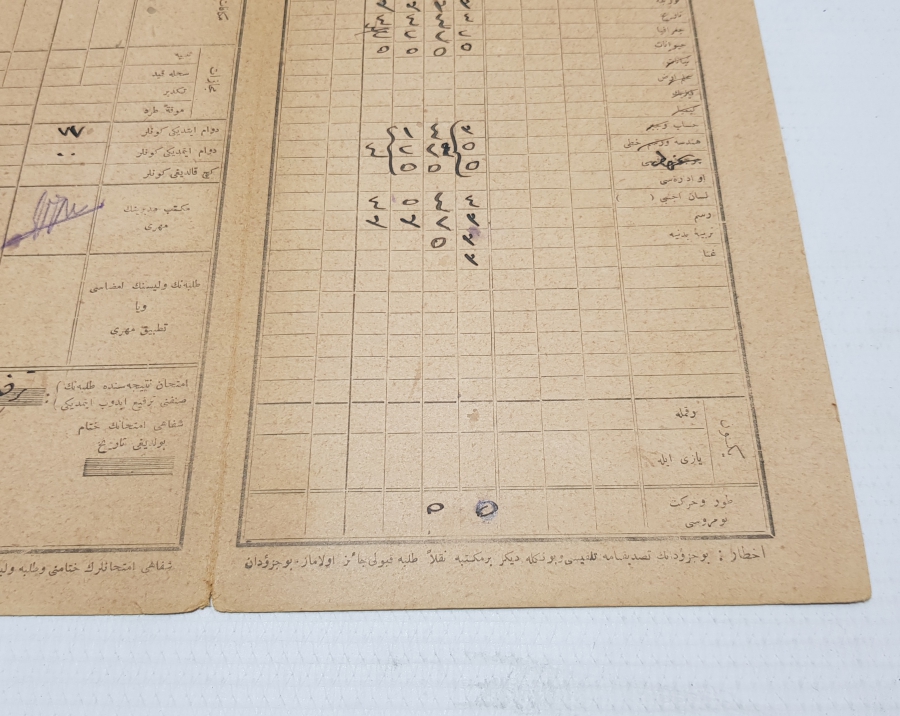 CUMHURİYET BAŞLARI OSMANLICA YAZILI KARNE