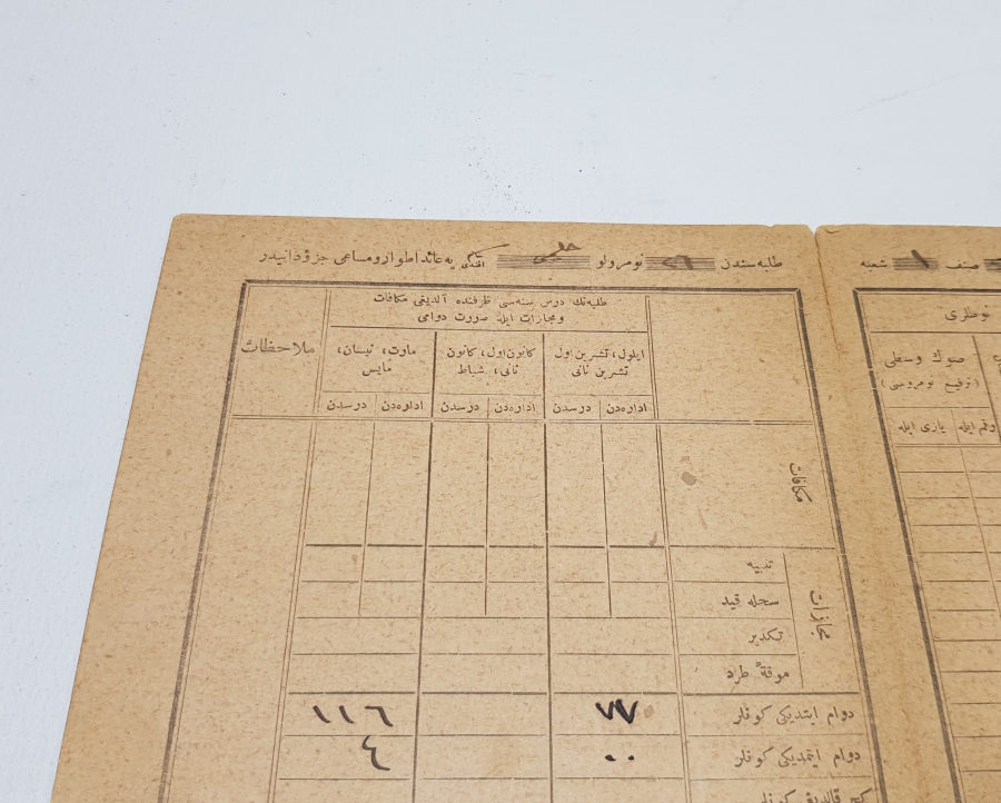 CUMHURİYET BAŞLARI OSMANLICA YAZILI KARNE