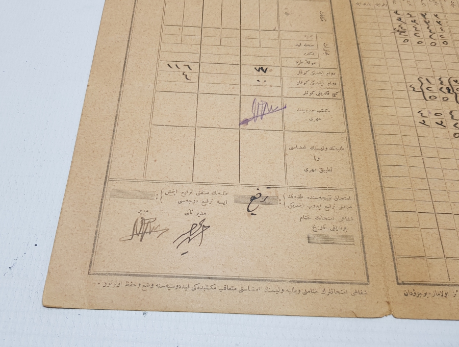 CUMHURİYET BAŞLARI OSMANLICA YAZILI KARNE