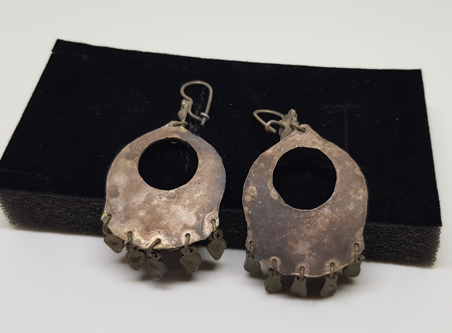 ÖZEL YAPIM DOĞAL TAŞLI ANTİKA GÜMÜŞ BÜYÜK BOY KÜPE