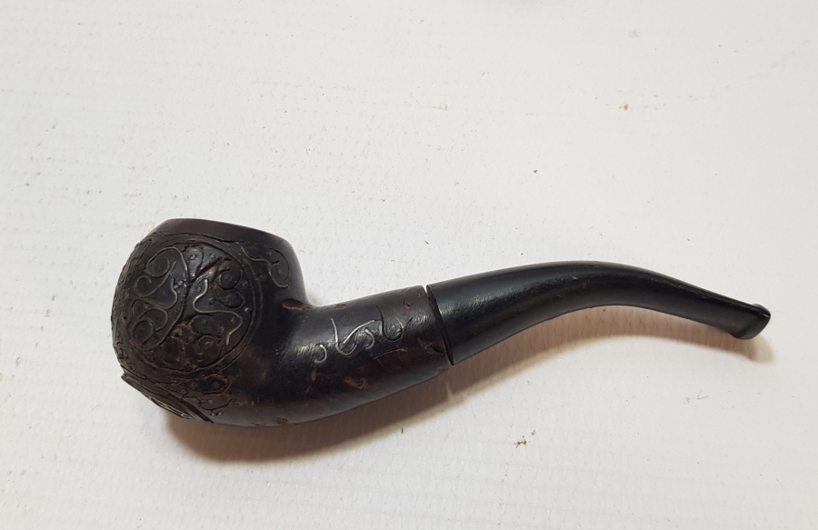 ÜZERİ GÜMÜŞ ÇAKMA İŞÇİLİKLİ VE OSMANLICA YAZILI OSMANLI DÖNEMİ AFYON PİPO