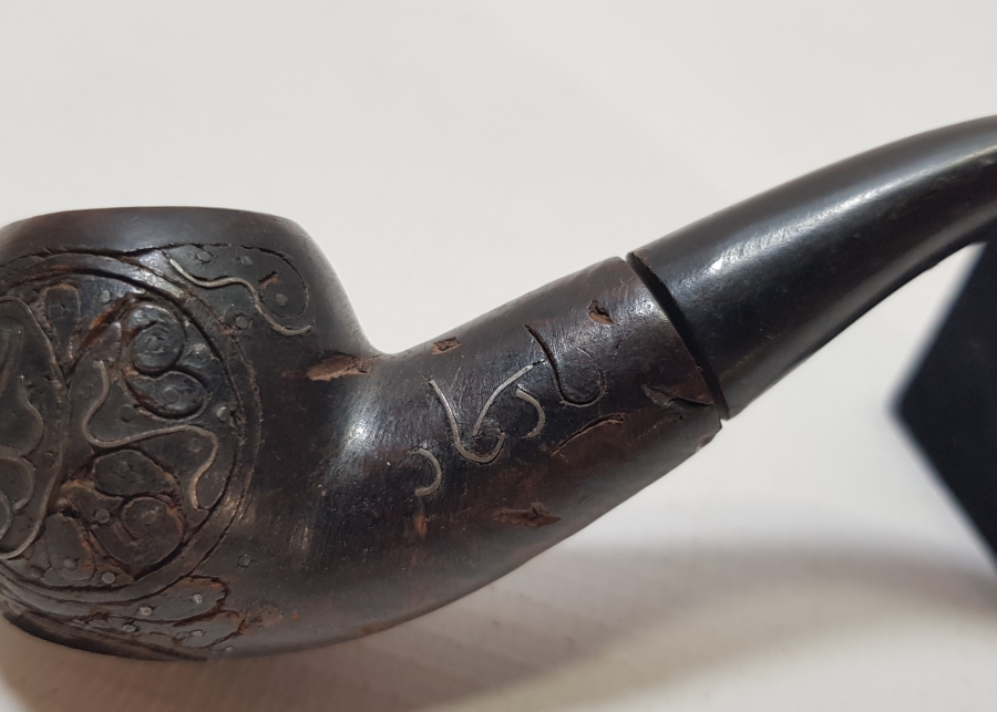 ÜZERİ GÜMÜŞ ÇAKMA İŞÇİLİKLİ VE OSMANLICA YAZILI OSMANLI DÖNEMİ AFYON PİPO