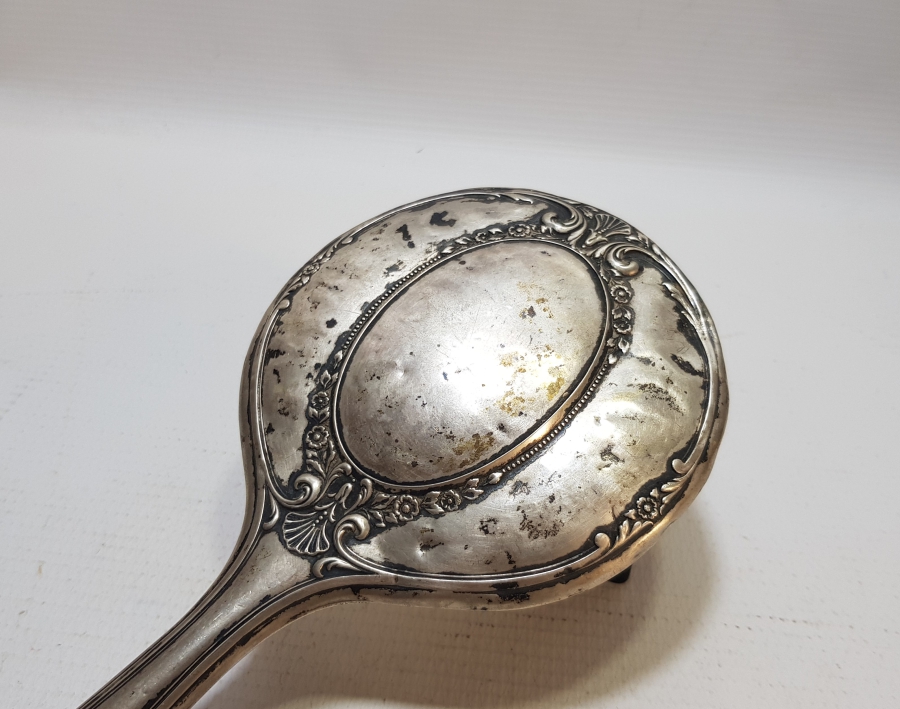 KABARTMA İŞÇİLİKLİ ANTİKA GÜMÜŞ BÜYÜK BOY EL AYNASI