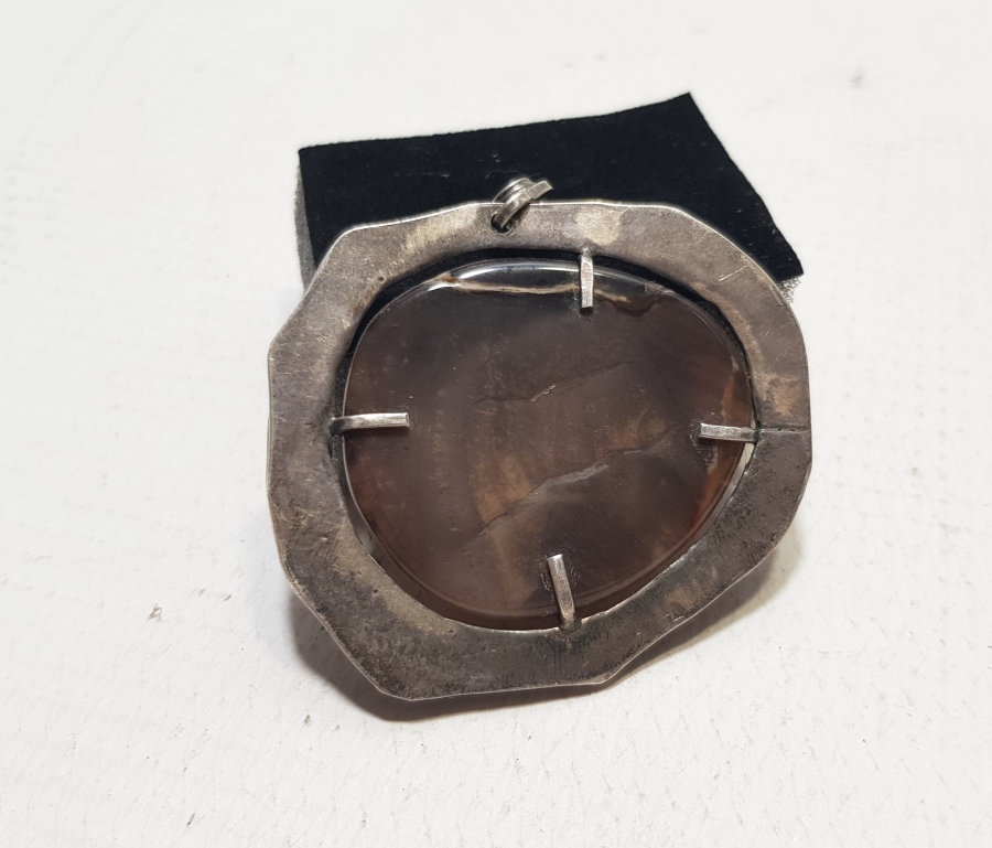 ÖZEL YAPIM ANTİKA DOĞAL TAŞ BÜYÜK BOY GÜMÜŞ KOLYE UCU