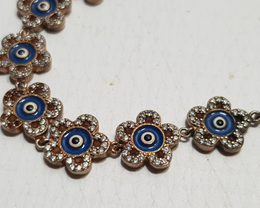 ÜZERİ MARGAZİT TAŞLI VE NAZAR BONCUKLU GÜMÜŞ BİLEKLİK