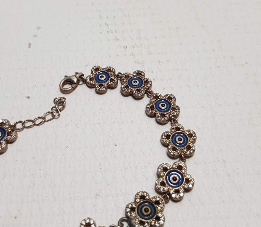 ÜZERİ MARGAZİT TAŞLI VE NAZAR BONCUKLU GÜMÜŞ BİLEKLİK