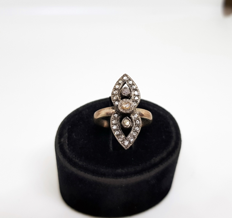 ÜZERİ ELMAS TAŞLI FRANSIZ MEKİĞİ ÖZEL YAPIM OSMANLI YÜZÜK