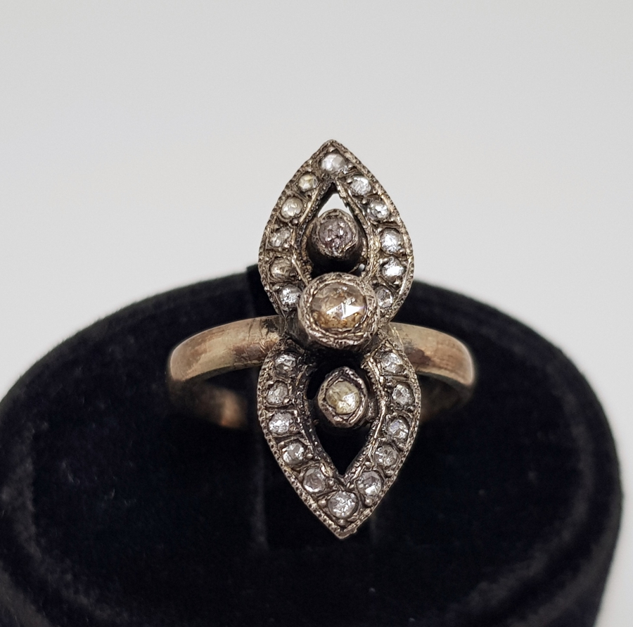 ÜZERİ ELMAS TAŞLI FRANSIZ MEKİĞİ ÖZEL YAPIM OSMANLI YÜZÜK