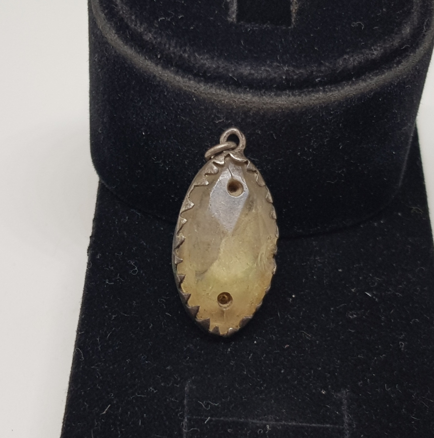 OSMANLI DÖNEMİ FASETA KESİMLİ NECEF TAŞLI GÜMÜŞ KOLYE UCU