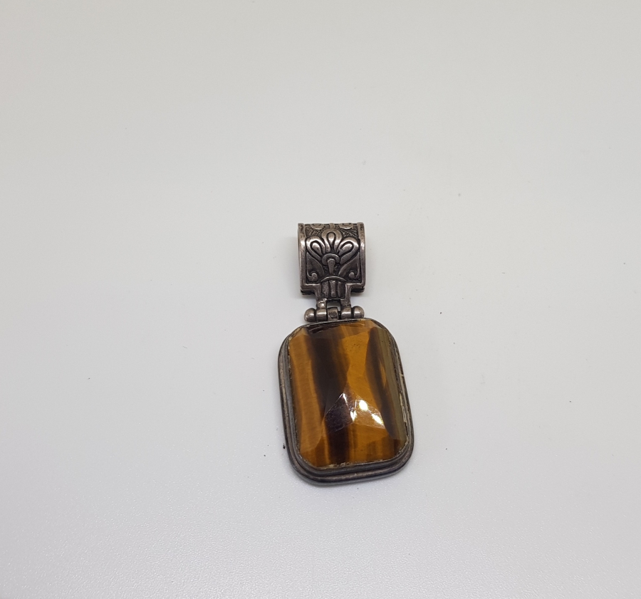 DOĞAL KAPLAN GÖZÜ TAŞLI ÖZEL YAPIM GÜMÜŞ KOLYE UCU