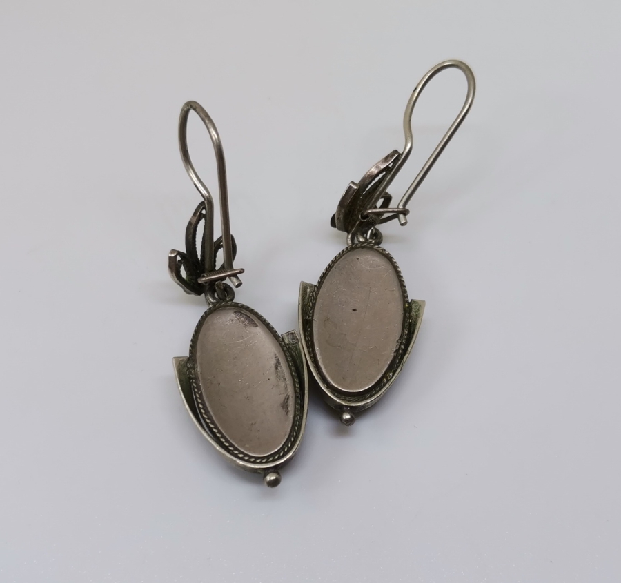 DOĞAL TAŞLI ÖZEL YAPIM ANTİKA GÜMÜŞ KÜPE