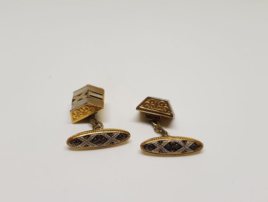 SEDEF İŞÇİLİKLİ VE ALTIN KAPLAMA ANTİKA TOLEDO KOL DÜĞMESİ