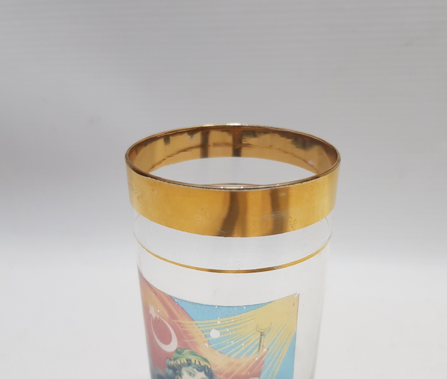 CUMHURİYET BAŞLARI ÇOK NADİR ALTIN VARAKLI VE AY YILDIZLI NADİR RAKI BARDAĞI