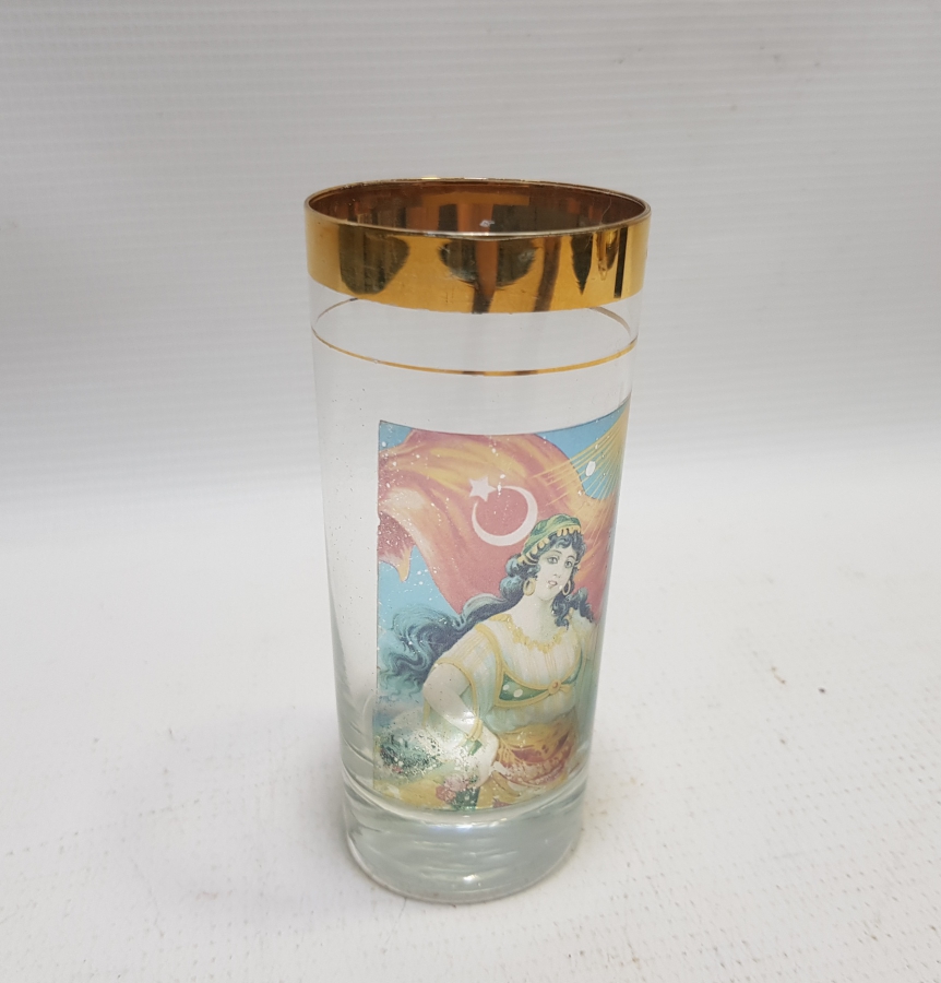 CUMHURİYET BAŞLARI ÇOK NADİR ALTIN VARAKLI VE AY YILDIZLI NADİR RAKI BARDAĞI