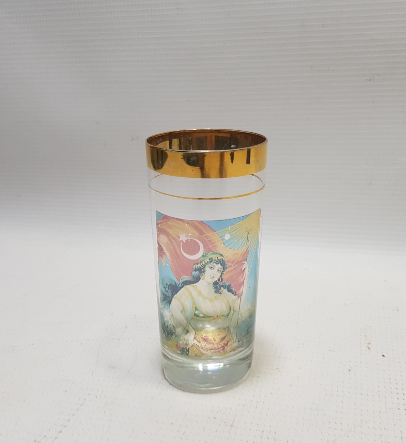 CUMHURİYET BAŞLARI ÇOK NADİR ALTIN VARAKLI VE AY YILDIZLI NADİR RAKI BARDAĞI