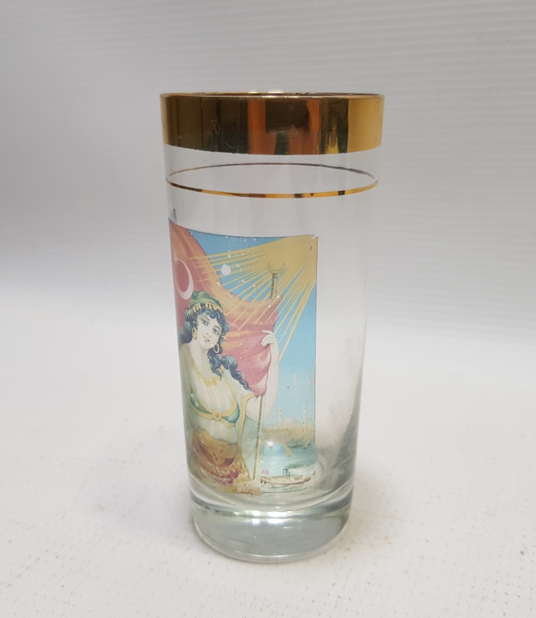 CUMHURİYET BAŞLARI ÇOK NADİR ALTIN VARAKLI VE AY YILDIZLI NADİR RAKI BARDAĞI