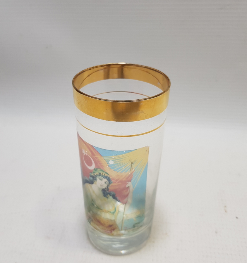 CUMHURİYET BAŞLARI ÇOK NADİR ALTIN VARAKLI VE AY YILDIZLI NADİR RAKI BARDAĞI