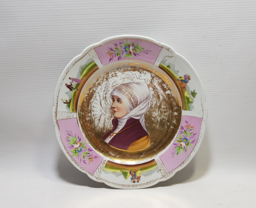 OSMANLI DÖNEMİ RUM İŞİ EL BOYAMA PORSELEN TABAK