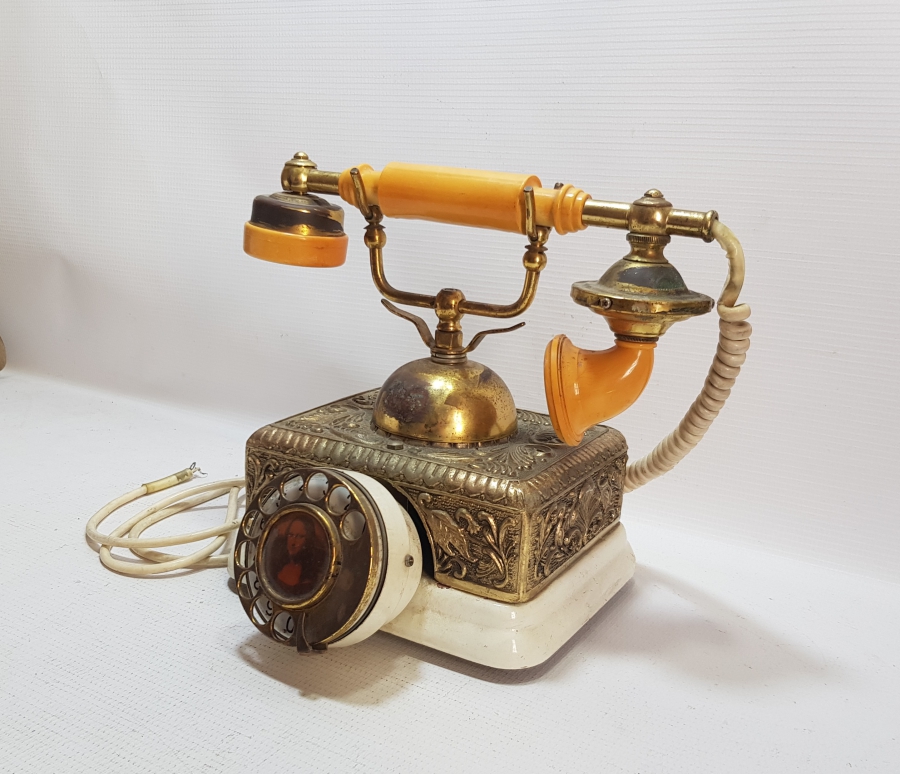 KABARTMA İŞÇİLİKLİ ANTİKA ÇEVİRMELİ TELEFON