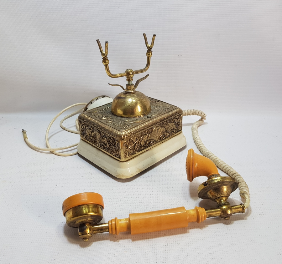 KABARTMA İŞÇİLİKLİ ANTİKA ÇEVİRMELİ TELEFON