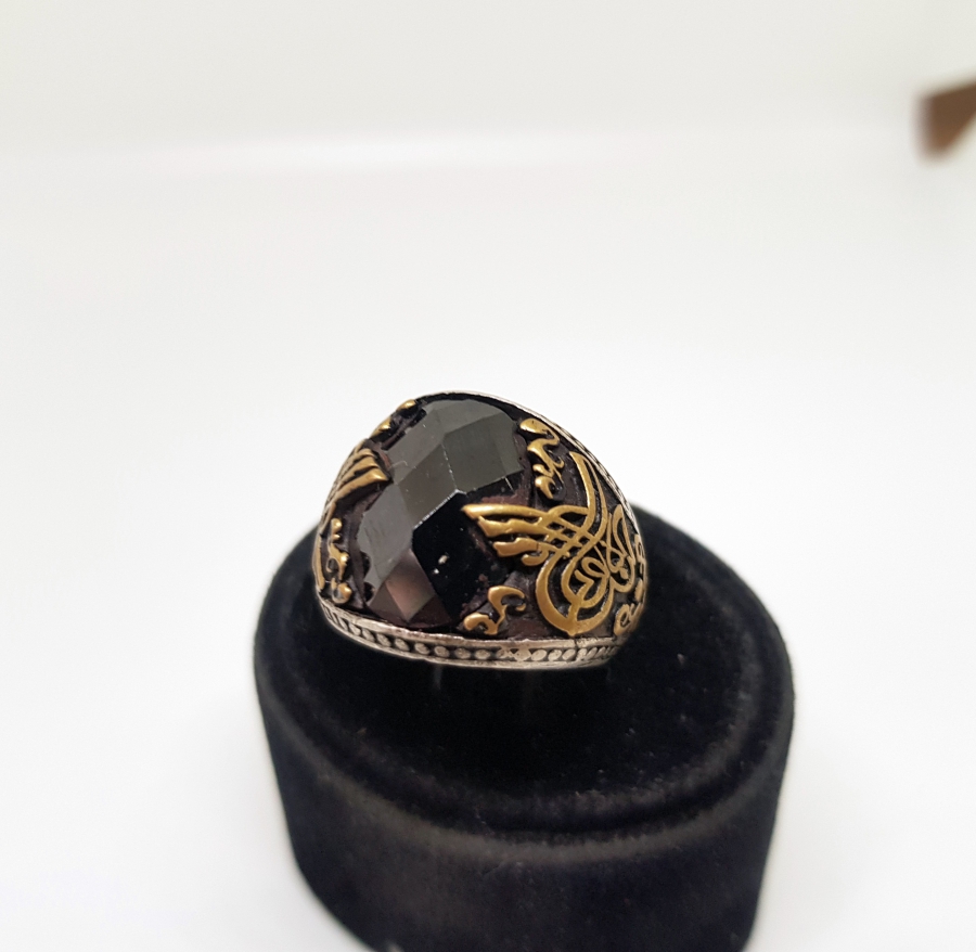 YANLARI VE İÇİ TUĞRA FORMLU GÜMÜŞ YÜZÜK