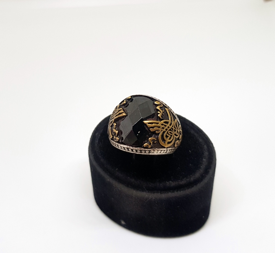 YANLARI VE İÇİ TUĞRA FORMLU GÜMÜŞ YÜZÜK