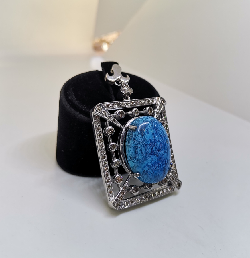 FİRUZE VE PIRLANTA TAŞLI ÖZEL YAPIM KOLYE UCU