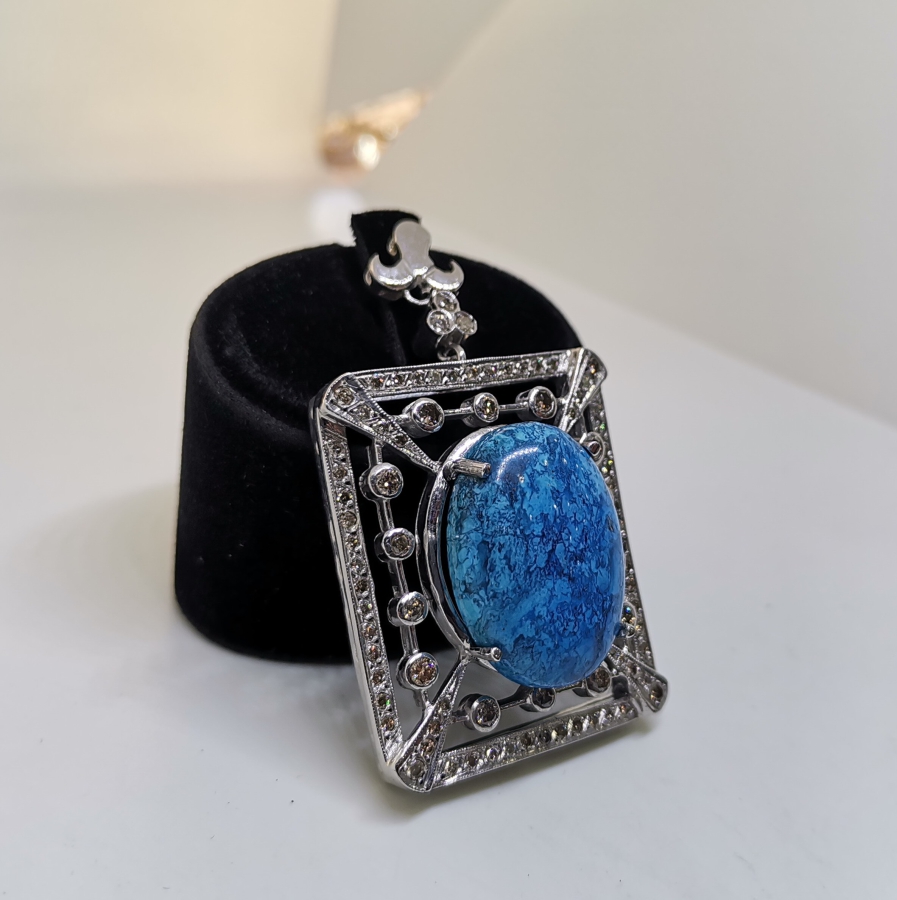 FİRUZE VE PIRLANTA TAŞLI ÖZEL YAPIM KOLYE UCU