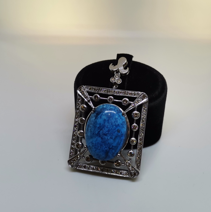 FİRUZE VE PIRLANTA TAŞLI ÖZEL YAPIM KOLYE UCU